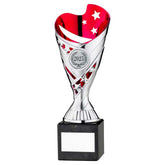 SILVER/PINK PLASTIC 'SABRE' CUP ON BLK MARBLE ASSEMBLED TROPHY (1" CEN) - 8in - Optimum Teamwear