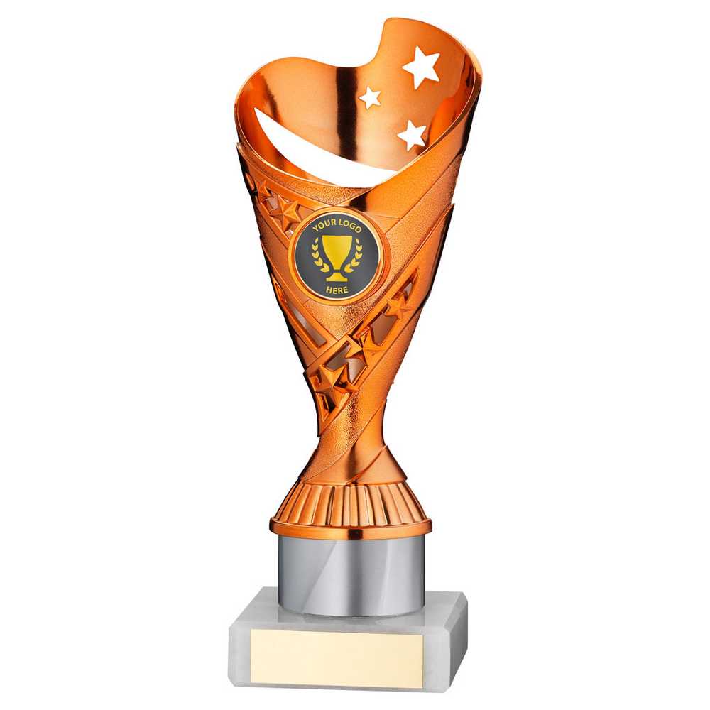 COPPER/WHITE PLASTIC 'SABRE' CUP ASSEMBLED ON MARBLE (1in CEN) - 8in - Optimum Teamwear