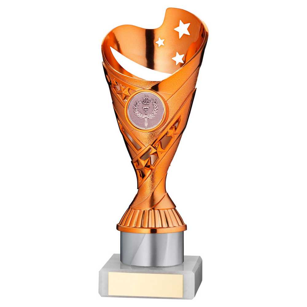 COPPER/WHITE PLASTIC 'SABRE' CUP ASSEMBLED ON MARBLE (1in CEN) - 8in - Optimum Teamwear