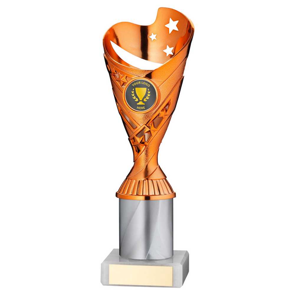 COPPER/WHITE PLASTIC 'SABRE' CUP ASSEMBLED ON MARBLE (1in CEN) - 9in - Optimum Teamwear