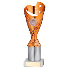 COPPER/WHITE PLASTIC 'SABRE' CUP ASSEMBLED ON MARBLE (1in CEN) - 9in