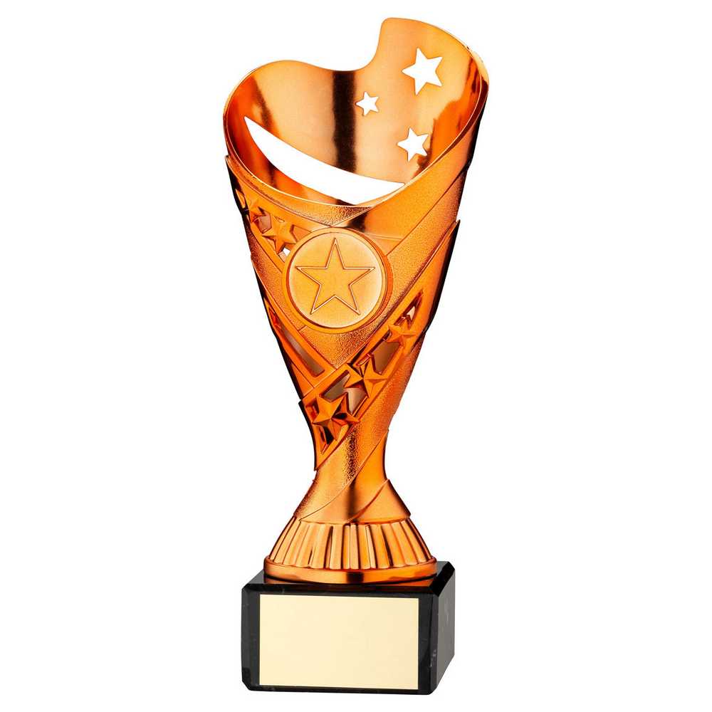 COPPER PLASTIC 'SABRE' CUP ON BLACK MARBLE ASSEMBLED TROPHY (1" CEN) - 7.25in - Optimum Teamwear