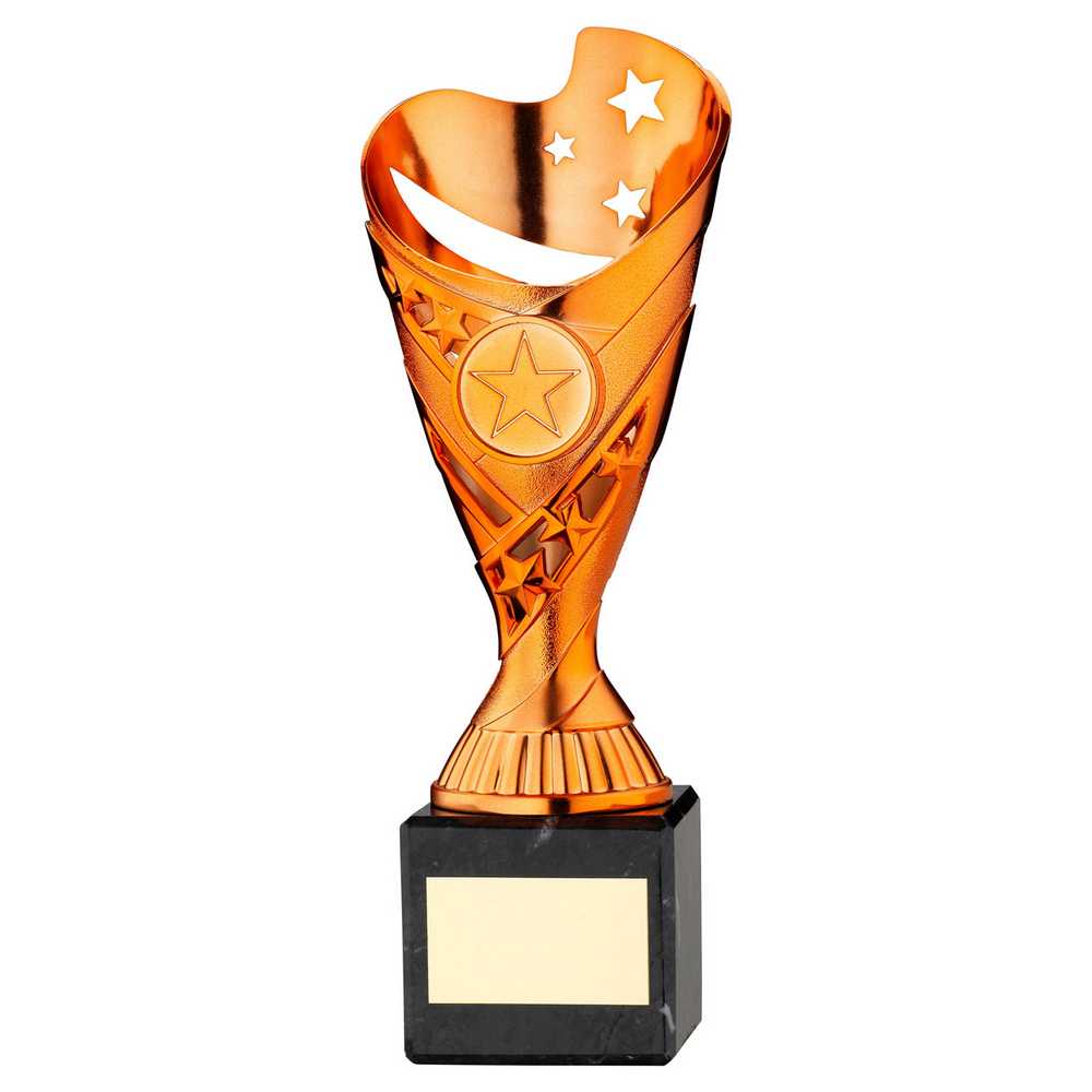 COPPER PLASTIC 'SABRE' CUP ON BLACK MARBLE ASSEMBLED TROPHY (1" CEN) - 8in - Optimum Teamwear