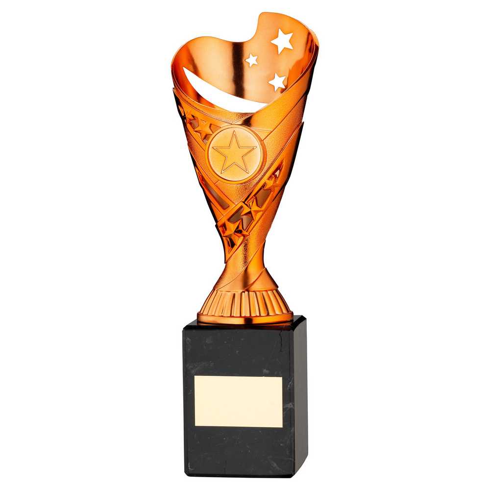 COPPER PLASTIC 'SABRE' CUP ON BLACK MARBLE ASSEMBLED TROPHY (1" CEN) - 9in - Optimum Teamwear