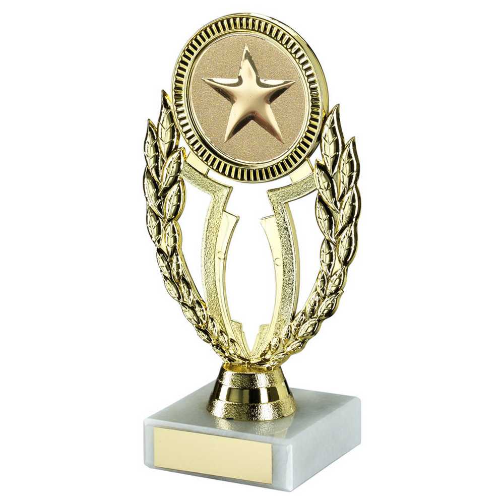 GOLD 'WREATH' HOLDER ASSEMBLED ON MARBLE (2in CENTRE) - 6.75in - Optimum Teamwear