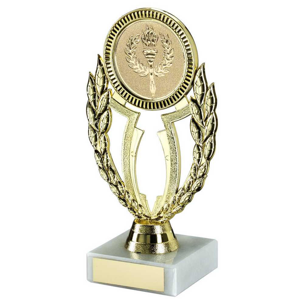 GOLD 'WREATH' HOLDER ASSEMBLED ON MARBLE (2in CENTRE) - 6.75in - Optimum Teamwear
