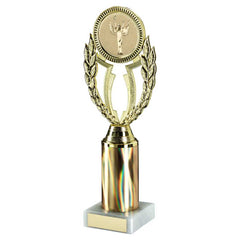 GOLD 'WREATH' HOLDER ASSEMBLED ON MARBLE (2" CEN/3" TUBE) - 9.75in