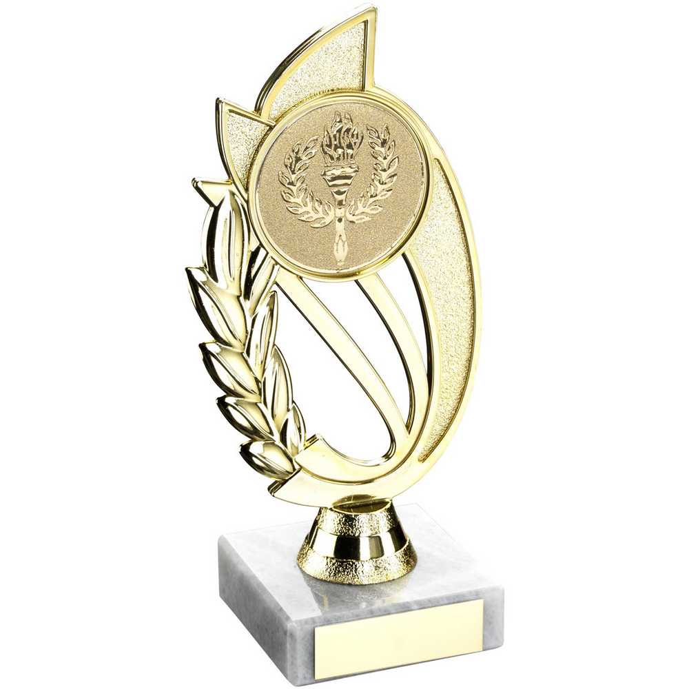 GOLD PLASTIC 'LAUREL' HOLDER ASSEMBLED ON MARBLE (2in CENTRE) - 7in - Optimum Teamwear