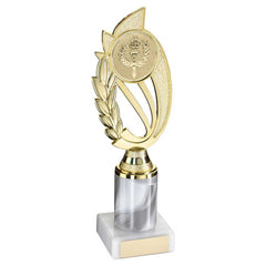 GOLD/WHITE PLASTIC 'LAUREL' HOLDER ASSEMBLED ON MARBLE (2" CEN/2" TUBE) - 9in