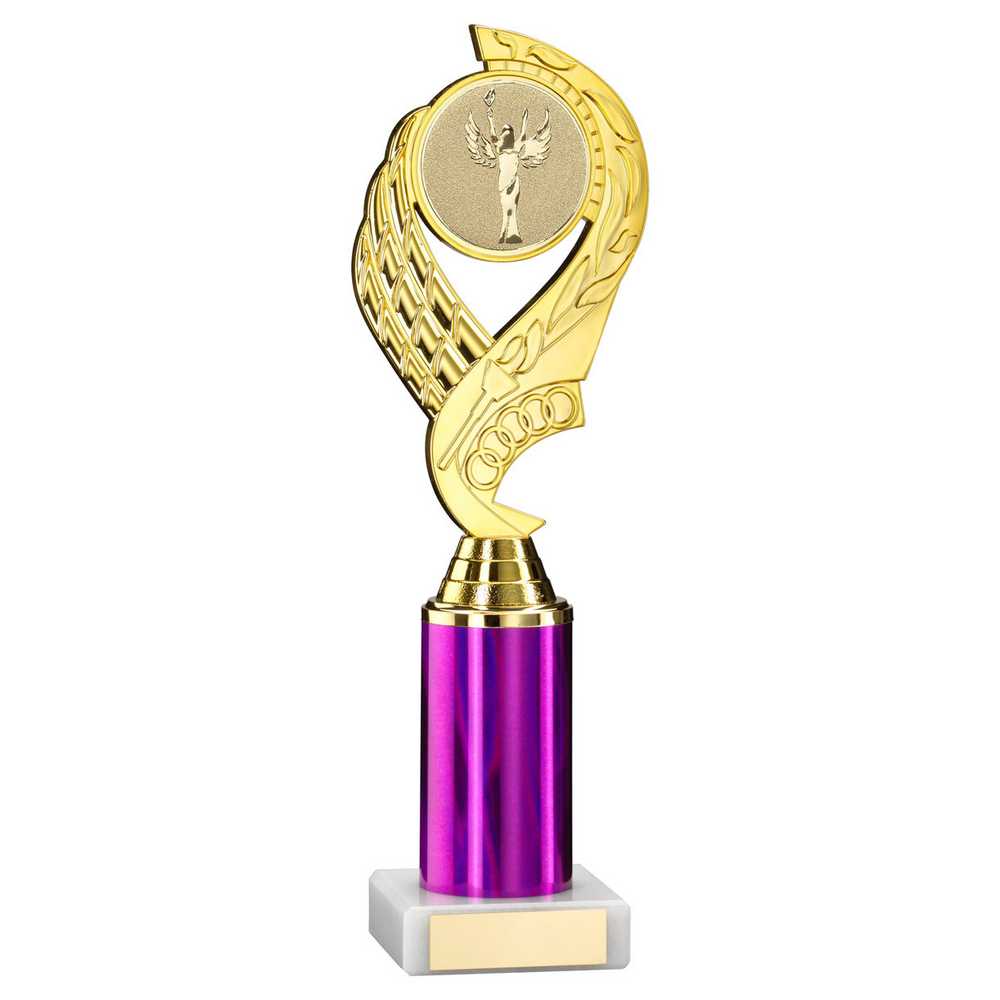GOLD/PURPLE 'OLYMPIC' HOLDER ASSEMBLED ON MARBLE (2" CEN/3" TUBE) - 10in - Optimum Teamwear