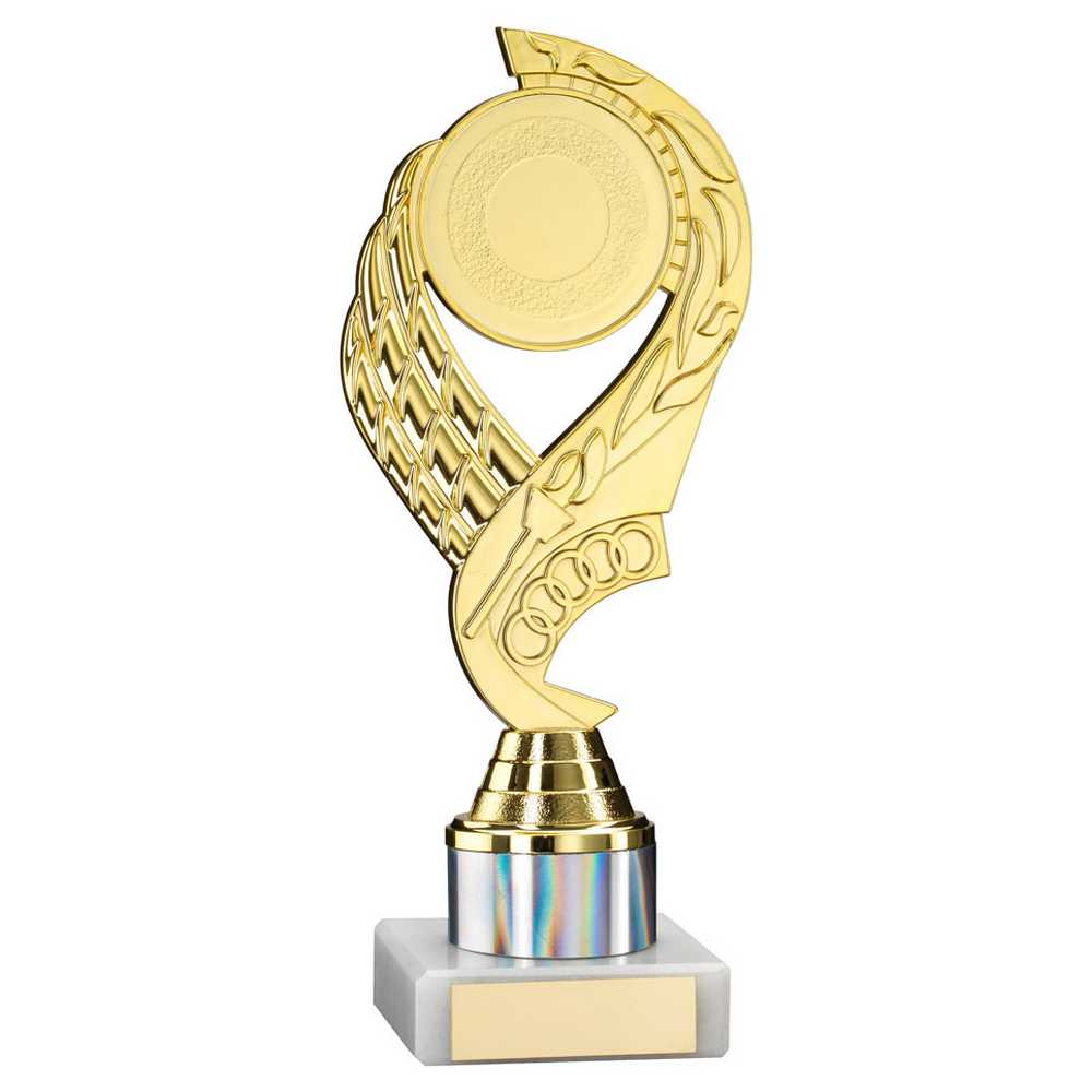 GOLD/SILVER 'OLYMPIC' HOLDER ASSEMBLED ON MARBLE (2" CEN/1" TUBE) - 8in - Optimum Teamwear