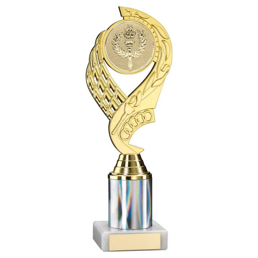 GOLD/SILVER 'OLYMPIC' HOLDER ASSEMBLED ON MARBLE (2" CEN/2" TUBE) - 9in - Optimum Teamwear