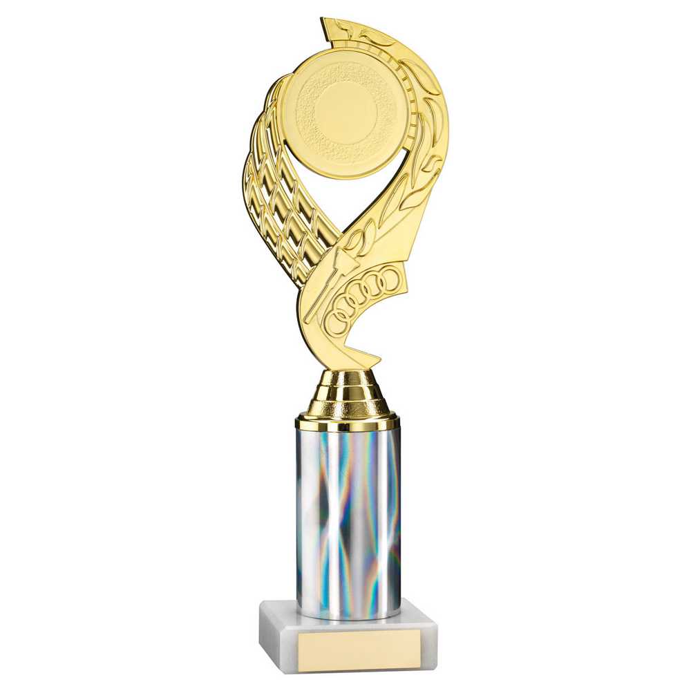 GOLD/SILVER 'OLYMPIC' HOLDER ASSEMBLED ON MARBLE (2" CEN/3" TUBE) - 10in - Optimum Teamwear