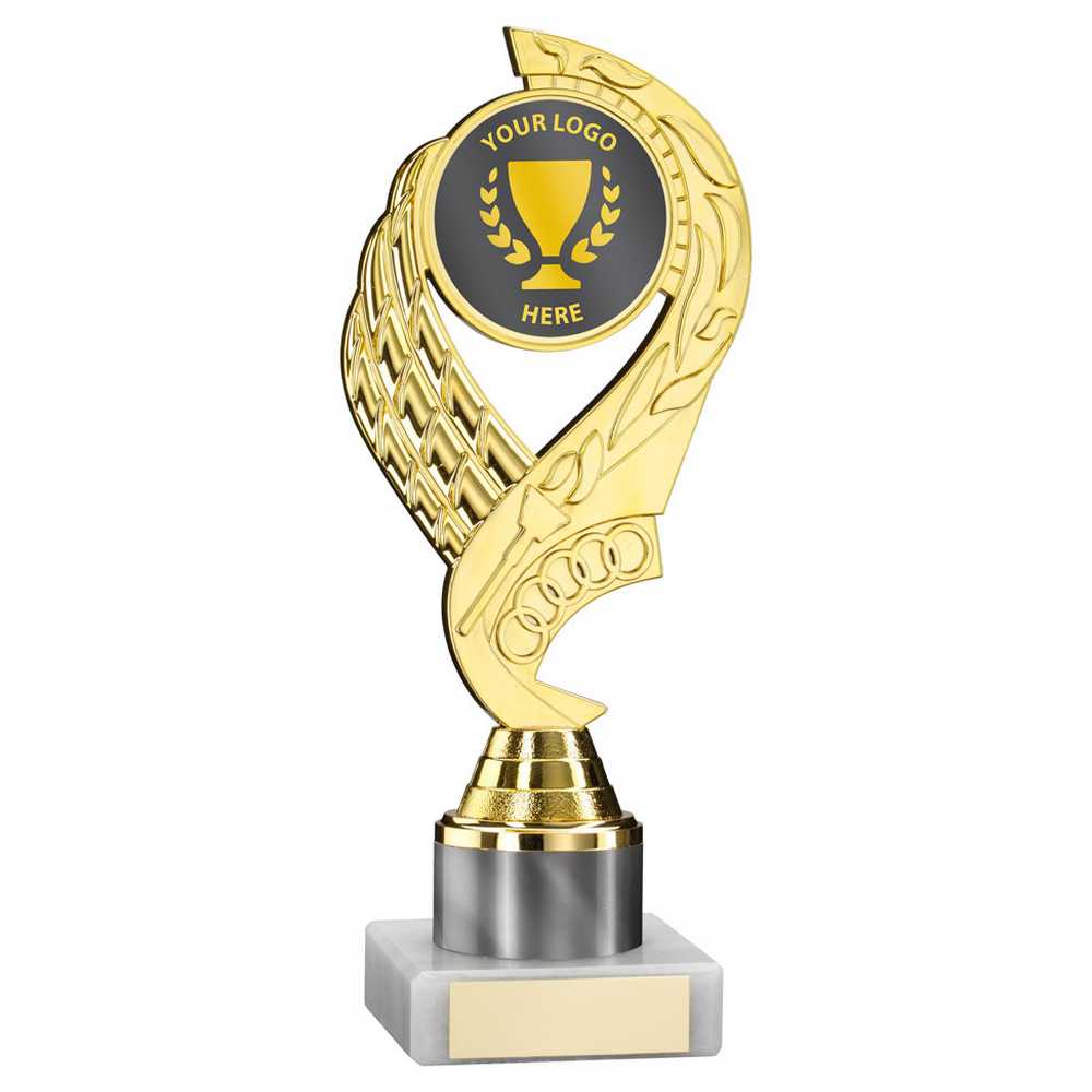 GOLD/WHITE 'OLYMPIC' HOLDER ASSEMBLED ON MARBLE (2" CEN/1" TUBE) - 8in - Optimum Teamwear