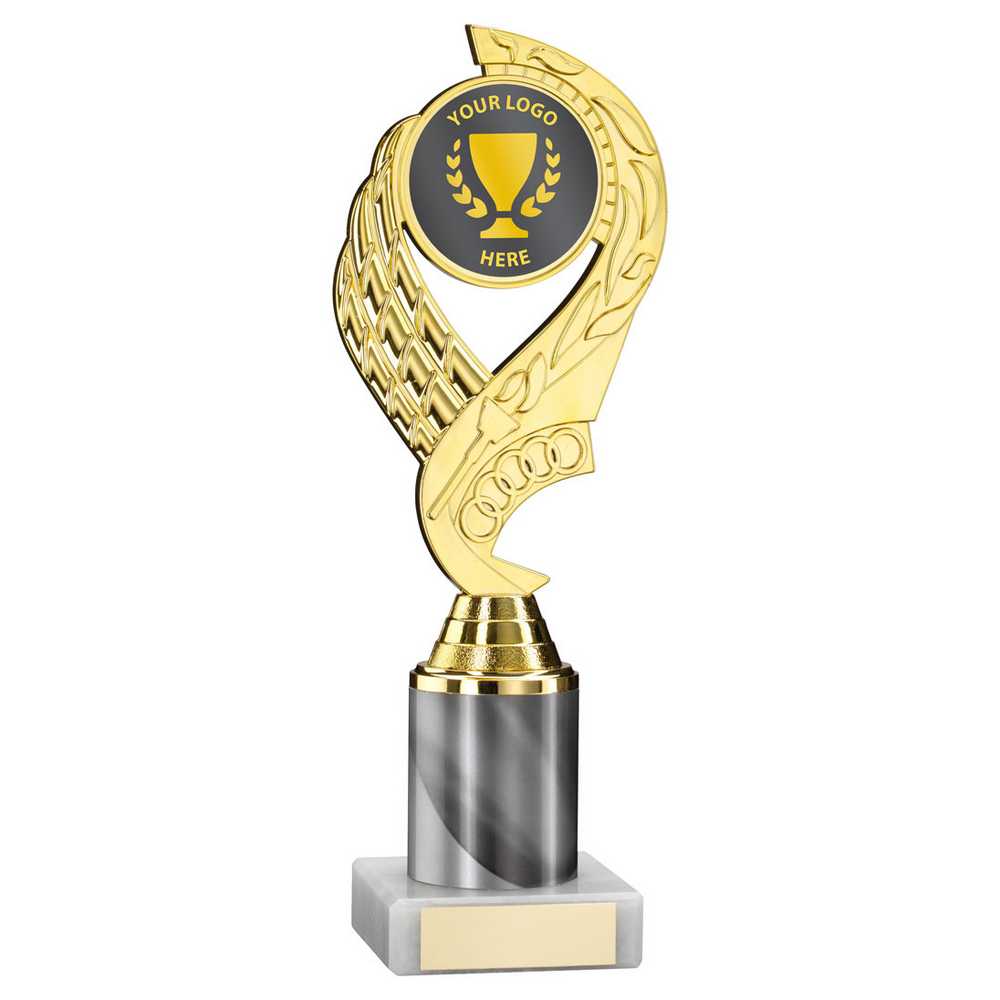 GOLD/WHITE 'OLYMPIC' HOLDER ASSEMBLED ON MARBLE (2" CEN/2" TUBE) - 9in - Optimum Teamwear
