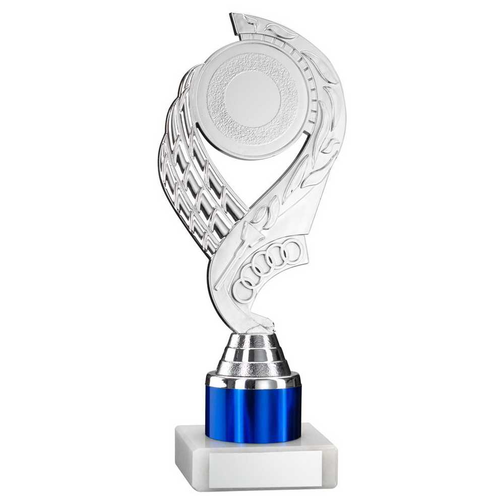 SILVER/BLUE 'OLYMPIC' HOLDER ASSEMBLED ON MARBLE (2" CEN/1" TUBE) - 8in - Optimum Teamwear