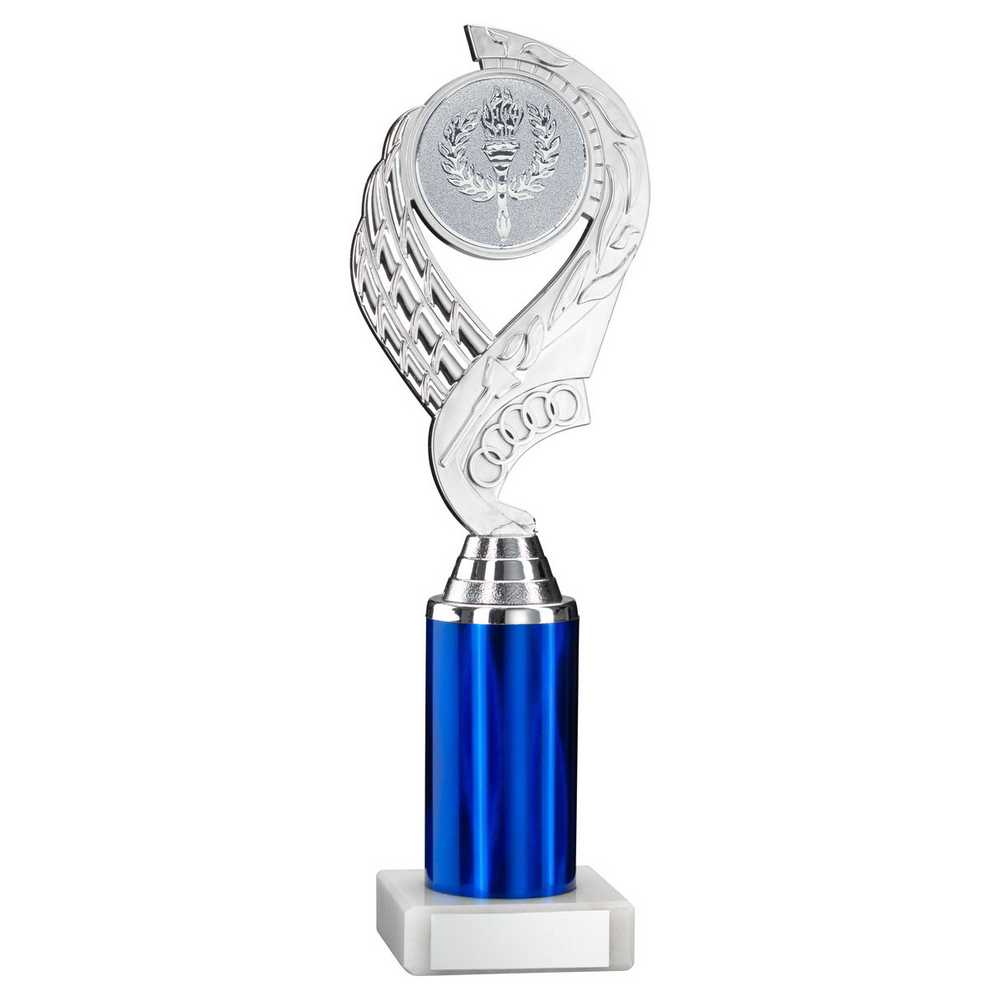SILVER/BLUE 'OLYMPIC' HOLDER ASSEMBLED ON MARBLE (2" CEN/3" TUBE) - 10in - Optimum Teamwear