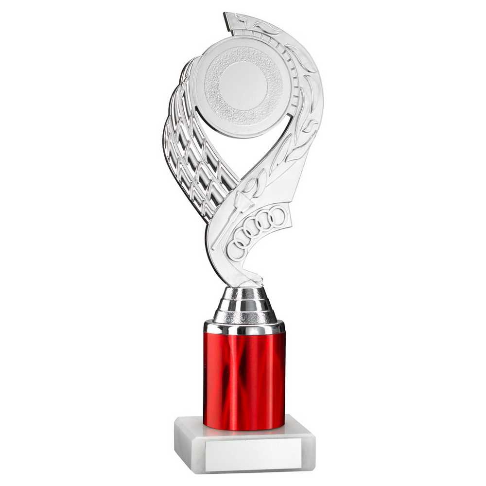 SILVER/RED 'OLYMPIC' HOLDER ASSEMBLED ON MARBLE (2" CEN/2" TUBE) - 9in - Optimum Teamwear