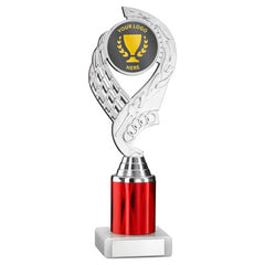 SILVER/RED 'OLYMPIC' HOLDER ASSEMBLED ON MARBLE (2" CEN/2" TUBE) - 9in