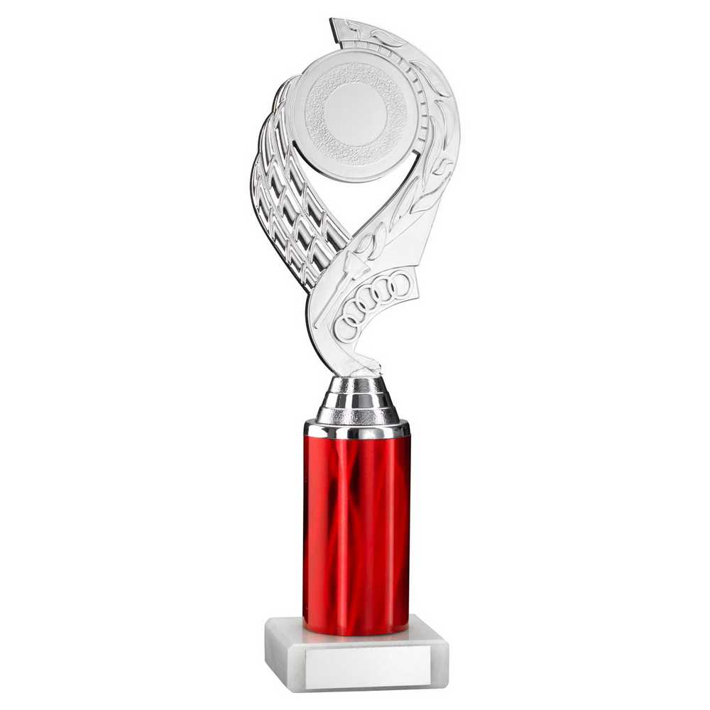 SILVER/RED 'OLYMPIC' HOLDER ASSEMBLED ON MARBLE (2" CEN/3" TUBE) - 10in - Optimum Teamwear