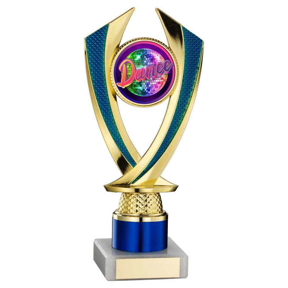 GOLD/BLUE 'DIAMOND' HOLDER ASSEMBLED ON MARBLE (2" CEN/1" TUBE) - 7.75in - Optimum Teamwear