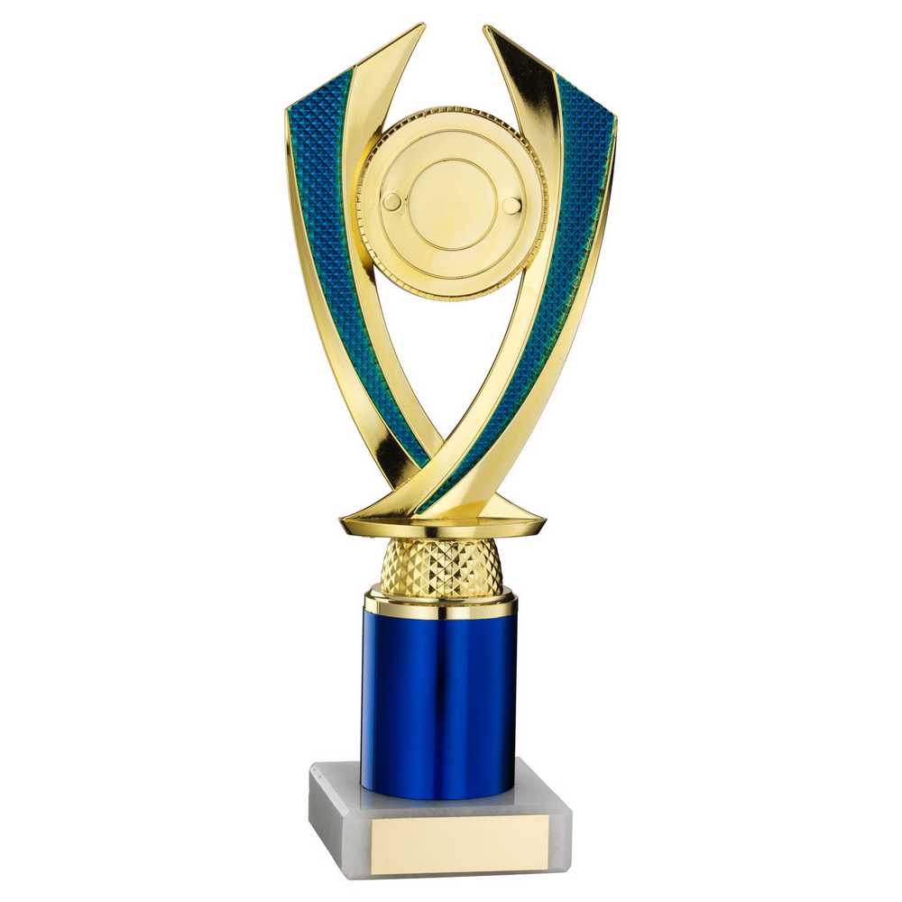 GOLD/BLUE 'DIAMOND' HOLDER ASSEMBLED ON MARBLE (2" CEN/2" TUBE) - 8.75in - Optimum Teamwear