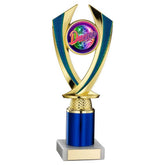 GOLD/BLUE 'DIAMOND' HOLDER ASSEMBLED ON MARBLE (2" CEN/2" TUBE) - 8.75in - Optimum Teamwear