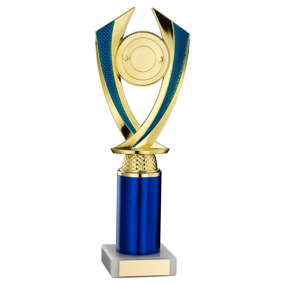 GOLD/BLUE 'DIAMOND' HOLDER ASSEMBLED ON MARBLE (2" CEN/3" TUBE) - 9.75in - Optimum Teamwear