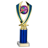 GOLD/BLUE 'DIAMOND' HOLDER ASSEMBLED ON MARBLE (2" CEN/3" TUBE) - 9.75in - Optimum Teamwear