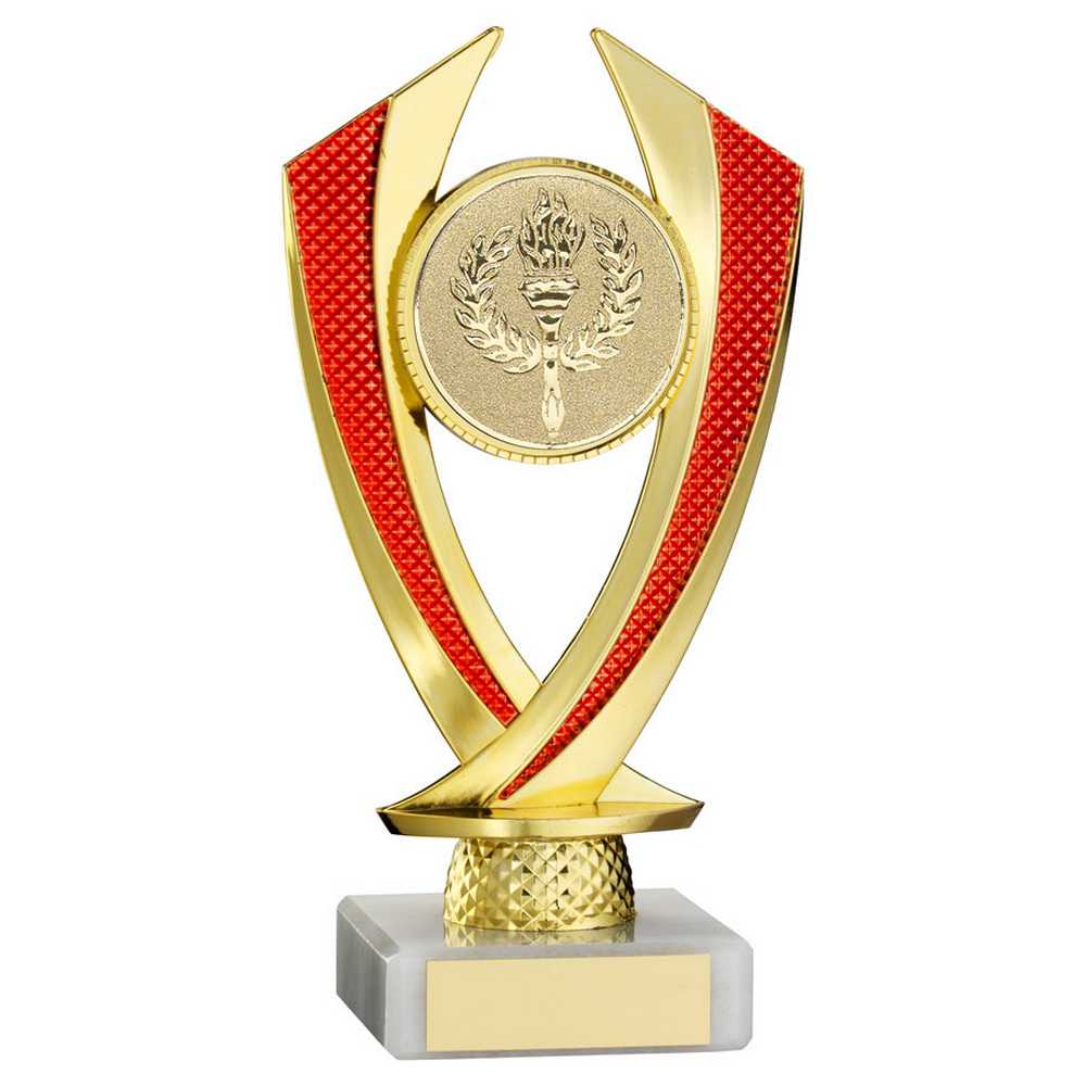 GOLD/RED 'DIAMOND' HOLDER ASSEMBLED ON MARBLE (2in CENTRE) - 6.75in - Optimum Teamwear
