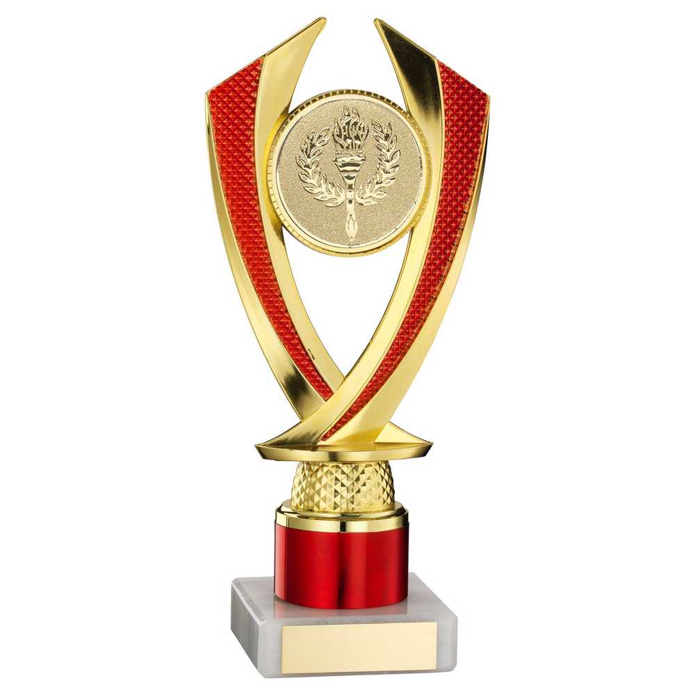 GOLD/RED 'DIAMOND' HOLDER ASSEMBLED ON MARBLE (2" CEN/1" TUBE) - 7.75in - Optimum Teamwear