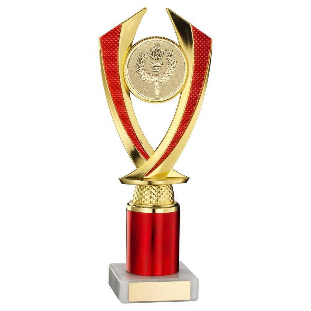 GOLD/RED 'DIAMOND' HOLDER ASSEMBLED ON MARBLE (2" CEN/2" TUBE) - 8.75in - Optimum Teamwear