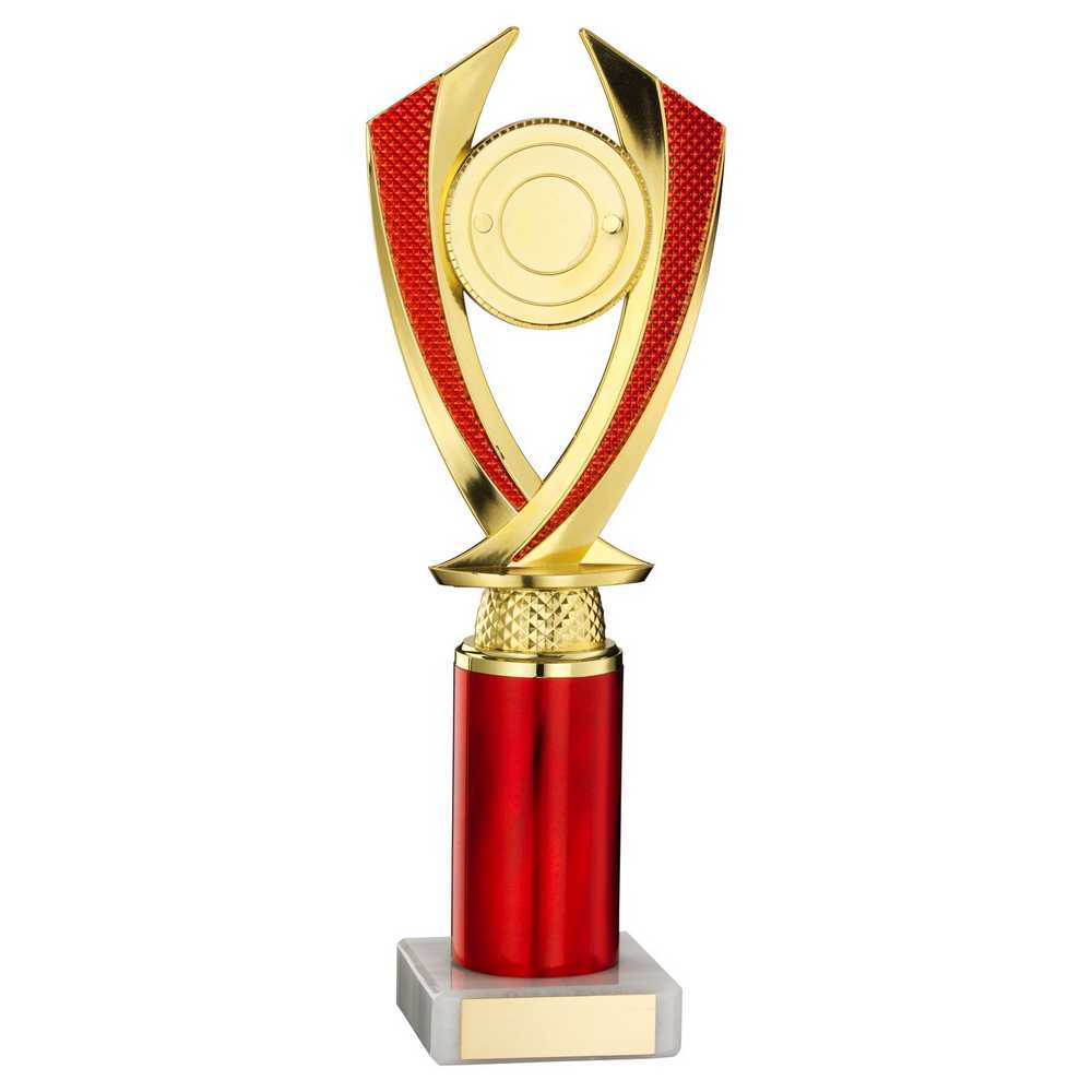 GOLD/RED 'DIAMOND' HOLDER ASSEMBLED ON MARBLE (2" CEN/3" TUBE) - 9.75in - Optimum Teamwear
