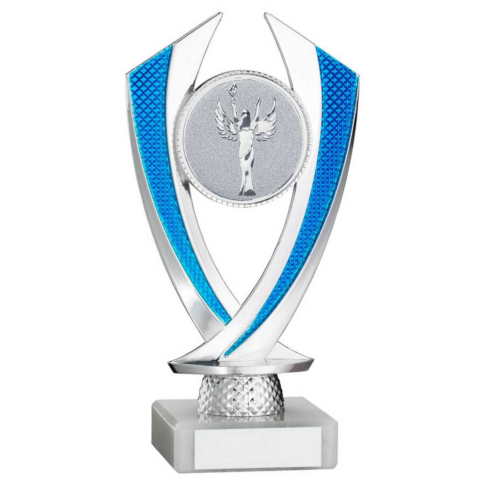 SILVER/BLUE 'DIAMOND' HOLDER ASSEMBLED ON MARBLE (2in CENTRE) - 6.75in - Optimum Teamwear