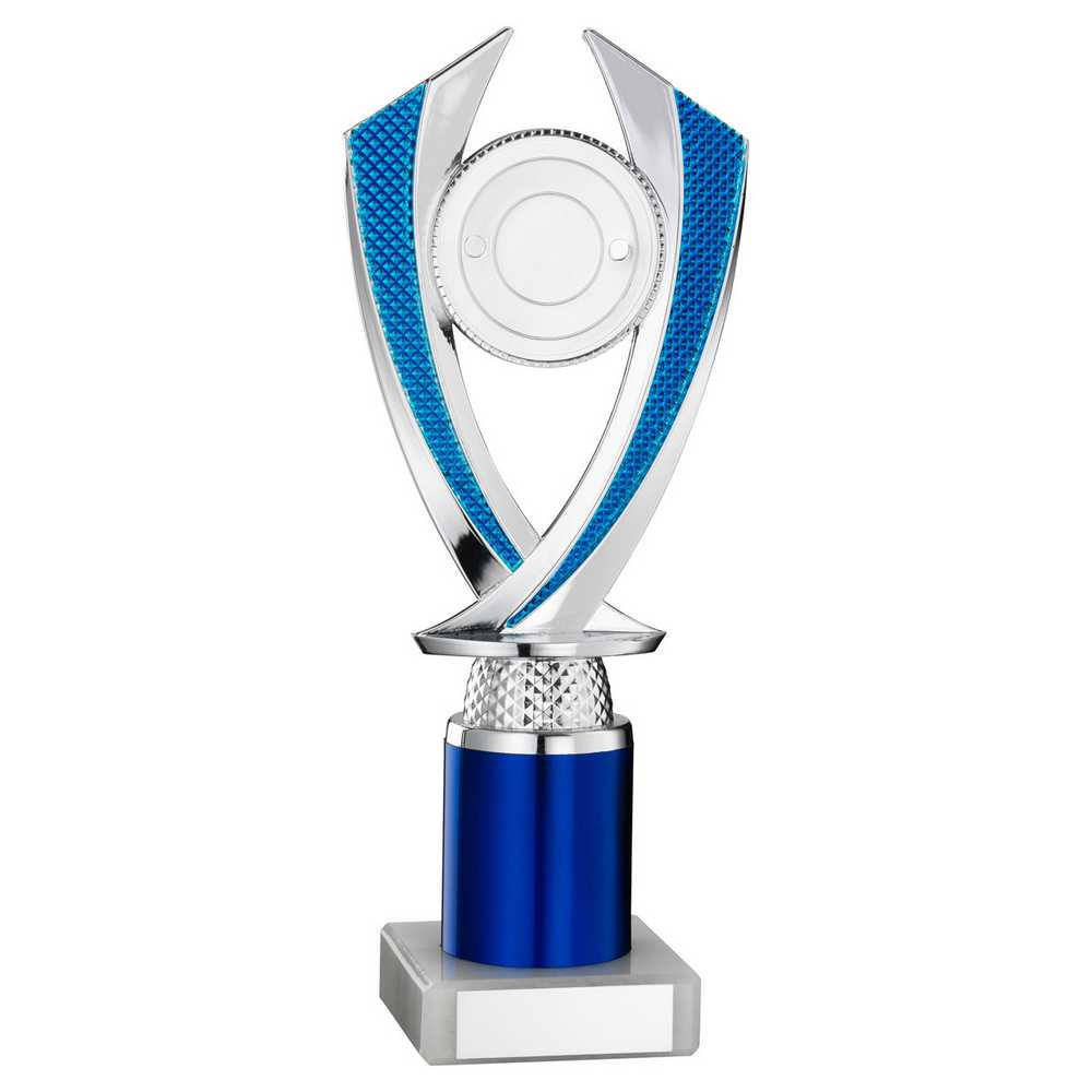 SILVER/BLUE 'DIAMOND' HOLDER ASSEMBLED ON MARBLE (2" CEN/2" TUBE) - 8.75in - Optimum Teamwear