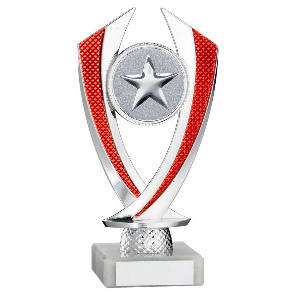 SILVER/RED 'DIAMOND' HOLDER ASSEMBLED ON MARBLE (2in CENTRE) - 6.75in - Optimum Teamwear