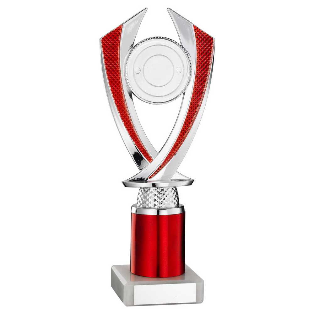 SILVER/RED 'DIAMOND' HOLDER ASSEMBLED ON MARBLE (2" CEN/2" TUBE) - 8.75in - Optimum Teamwear