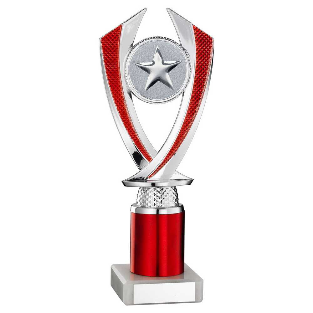 SILVER/RED 'DIAMOND' HOLDER ASSEMBLED ON MARBLE (2" CEN/2" TUBE) - 8.75in - Optimum Teamwear