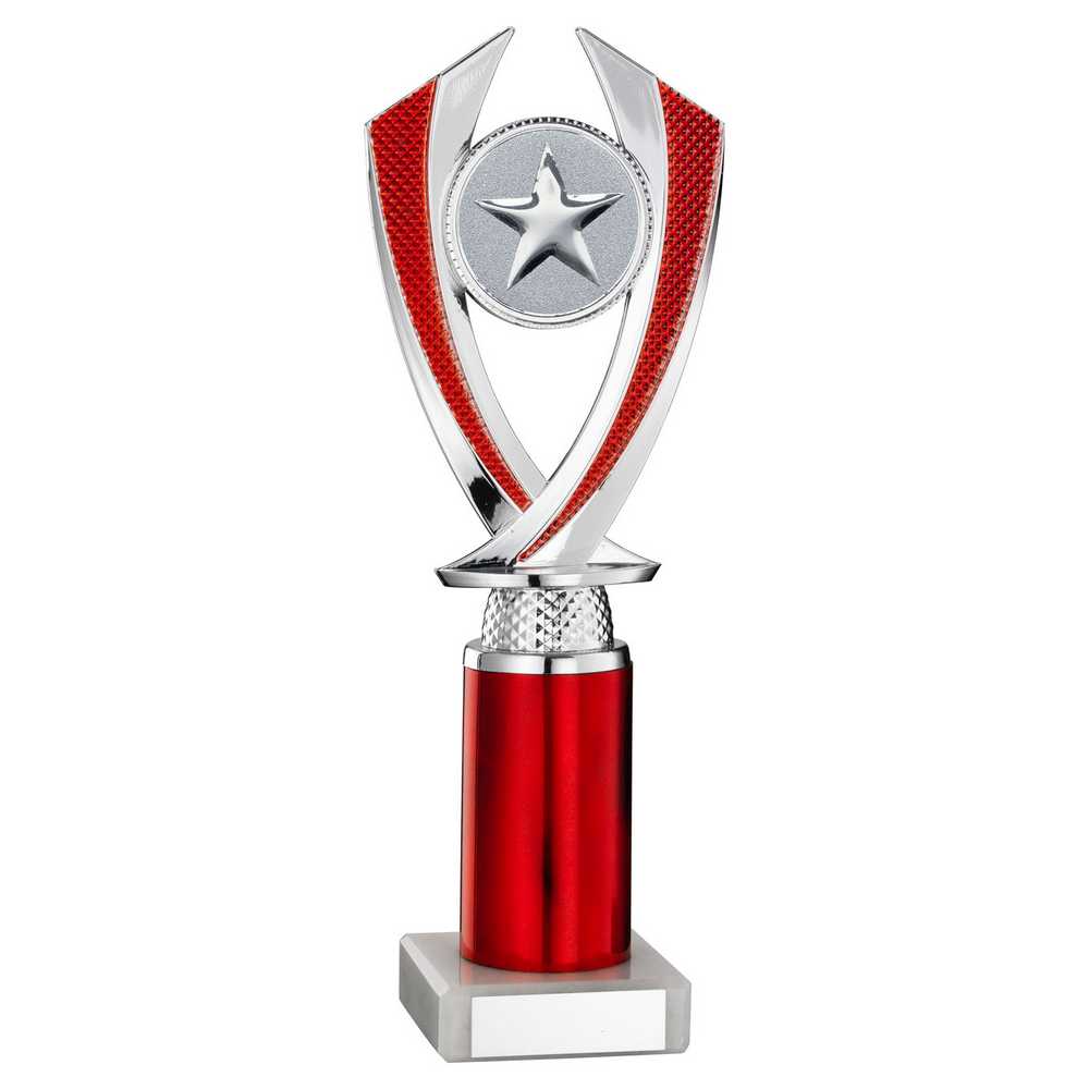 SILVER/RED 'DIAMOND' HOLDER ASSEMBLED ON MARBLE (2" CEN/3" TUBE) - 9.75in - Optimum Teamwear