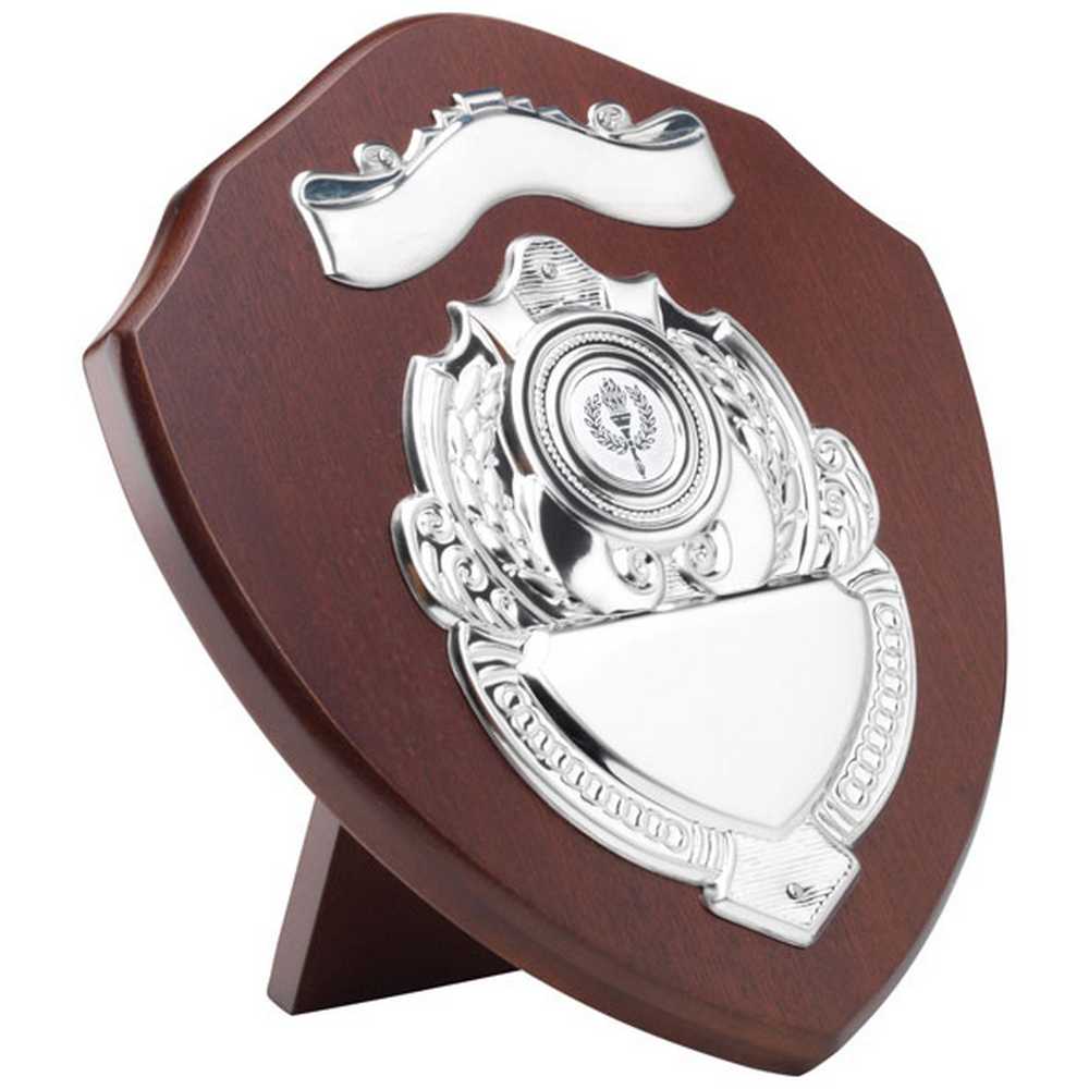 MAHOGANY SHIELD WITH CHROME FRONTS (1in CENTRE) - 9in - Optimum Teamwear