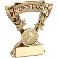 BRZ/GOLD MAN OF THE MATCH MINI CUP WITH RUGBY INSERT AND PLATE - 3.75in