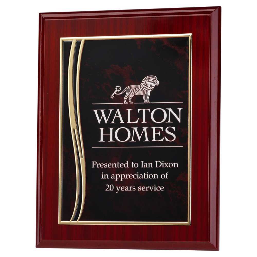 ROSEWOOD PLAQUE WITH RED/GOLD ALUMINIUM FRONT - 7 x 9in - Optimum Teamwear