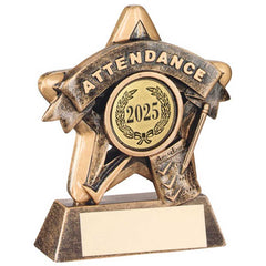 BRZ/GOLD MINI STAR 'ATTENDANCE' WITH PLATE (1in CENTRE) - 3.75in - Optimum Teamwear