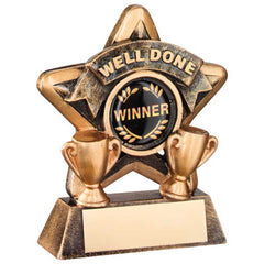 BRZ/GOLD MINI STAR 'WELL DONE' WITH PLATE (1in CENTRE) - 3.75in - Optimum Teamwear
