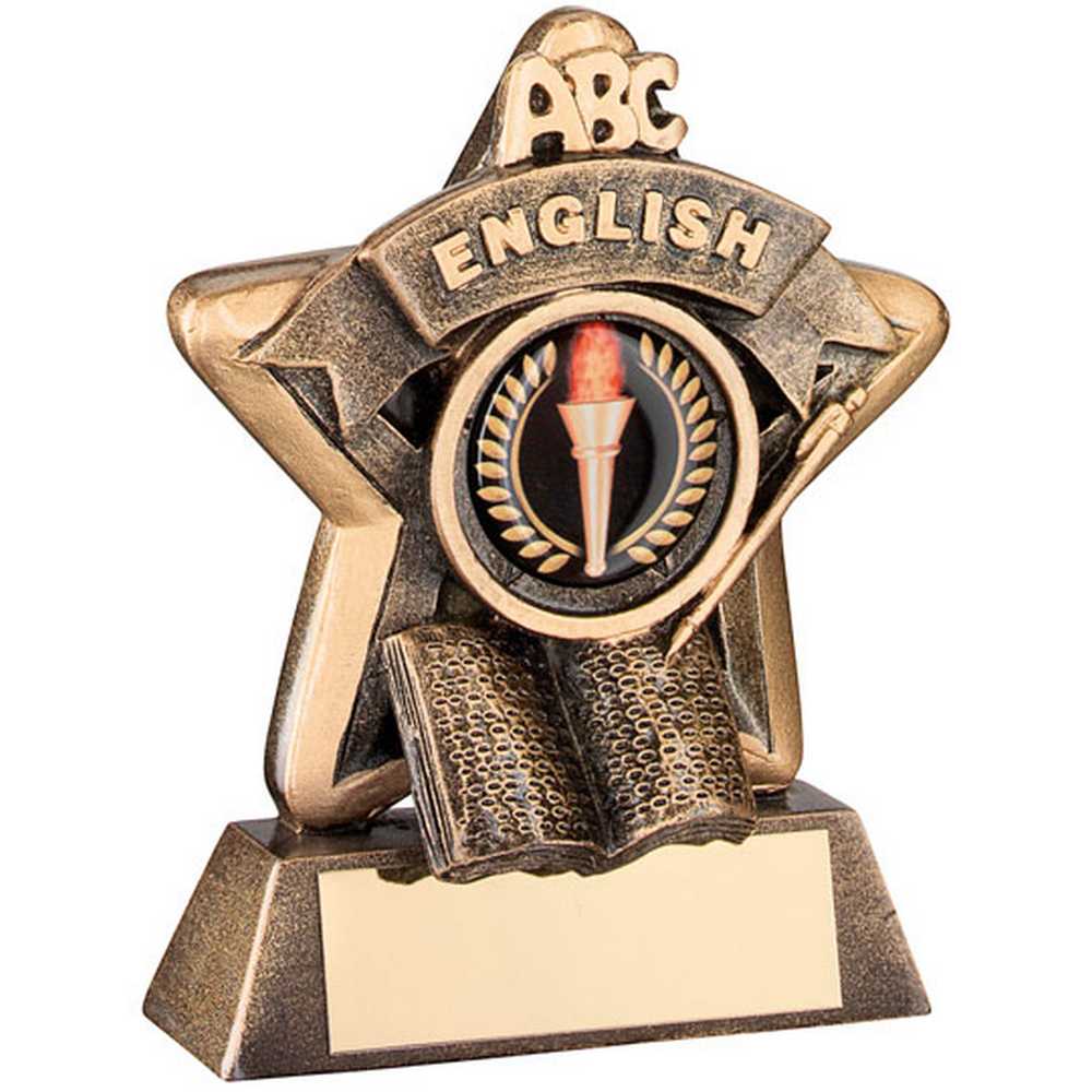 BRZ/GOLD MINI STAR 'ENGLISH' WITH PLATE (1in CENTRE) - 3.75in - Optimum Teamwear