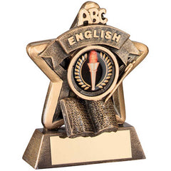 BRZ/GOLD MINI STAR 'ENGLISH' WITH PLATE (1in CENTRE) - 3.75in - Optimum Teamwear
