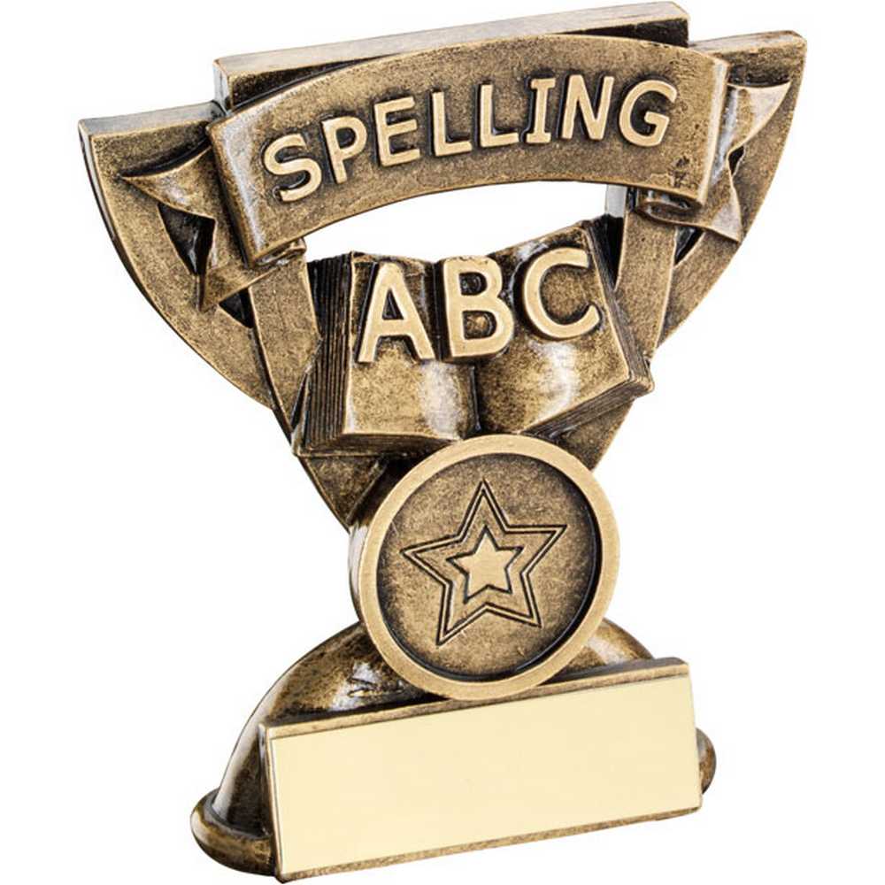 BRZ/GOLD SPELLING MINI CUP WITH PLATE (1in CENTRE) - 3.75in - Optimum Teamwear