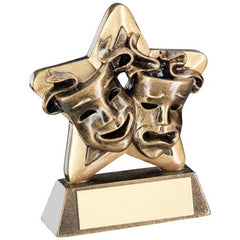 BRZ/GOLD DRAMA MASKS MINI STAR WITH PLATE - 3.75in - Optimum Teamwear