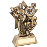 BRZ/GOLD DRAMA MASKS ON STAR BACKDROP WITH PLATE (1in CENTRE) - 5.75in - Optimum Teamwear