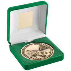 GREEN VELVET BOX AND 70mm MEDALLION POOL/SNOOKER TROPHY ANTIQUE GOLD - 4in - Optimum Teamwear